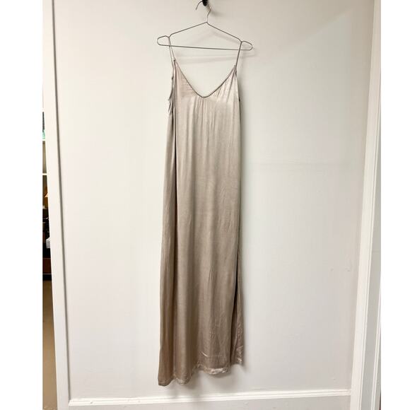 KEY Sleeveless Spaghetti Strap V-Neck Slip Maxi Dress Champagne Women's Size L